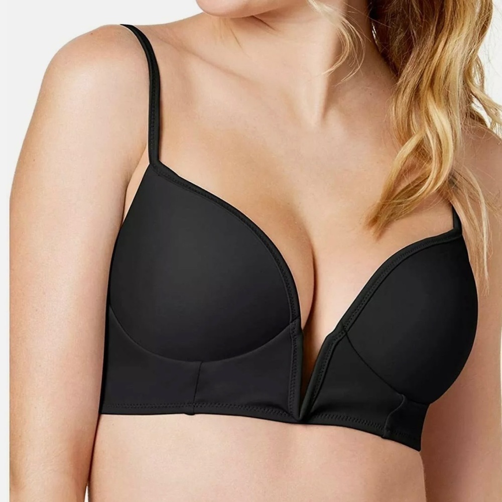 NWT SunDazed 34B/C Bikini Top Black Maya V Wire Bra SizedUnderwire Swimsuit